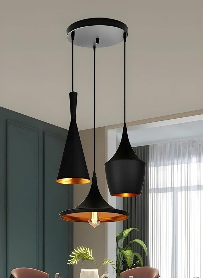 SVDK 3 Lamp Cluster Pendant Light, Tulip Cone Disc-Aluminium, Black Ceiling Lamp Home Decor Items,Hanging Ceiling Decorative Chandelier Home,Living Room, Indoor Outdoor Jhumar Lighing (with Bulb) - Image 1
